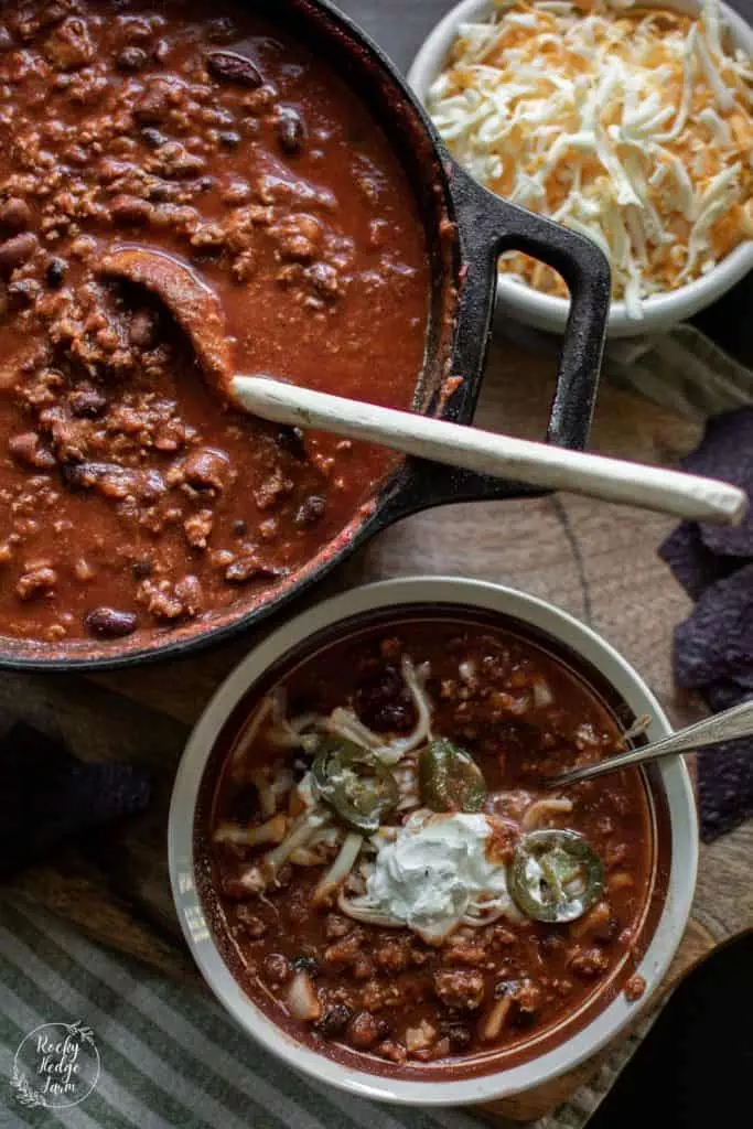 Bowl of Chili made in a Dutch Oven