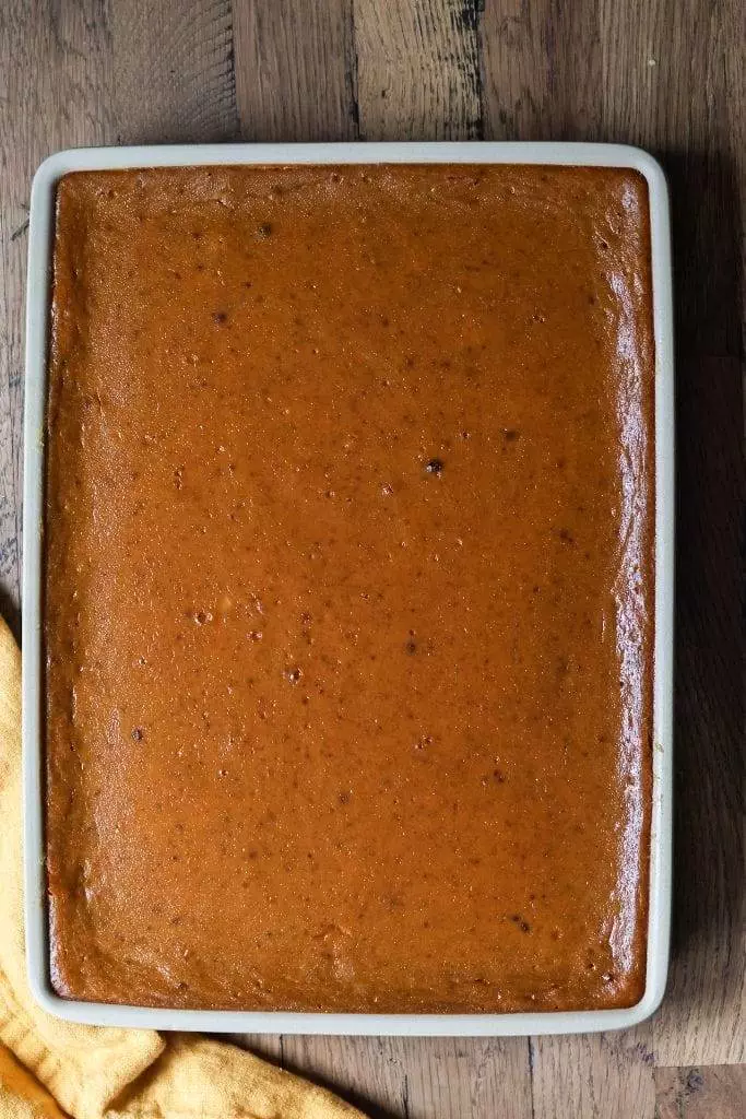 a 9x13 bar pan filled with pumpkin pie bars