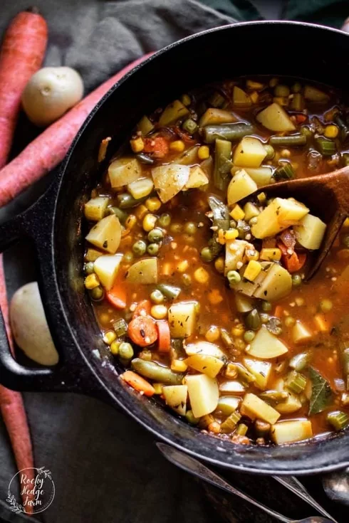 Homemade Vegetable Soup in a Dutch Oven