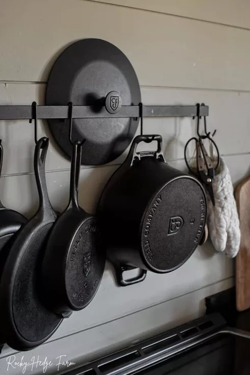 Cast Iron Skillets Hanging on the wall