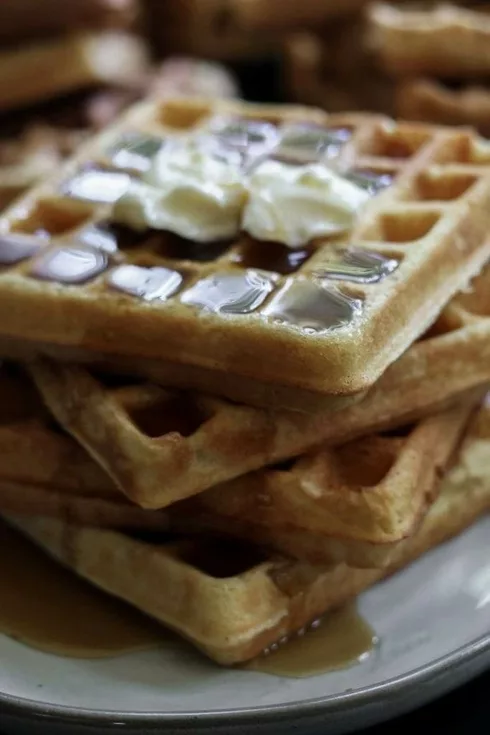 Delicious homemade waffles ready to be enjoyed for breakfast.