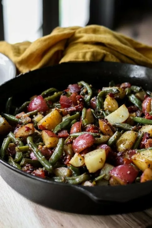 Comfort food classic: Warm and satisfying new potatoes and green beans with bacon.