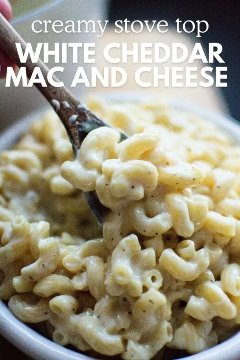 white cheddar mac and cheese in a bowl